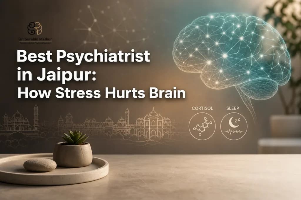 Featured illustration for best psychiatrist in jaipur explaining how chronic stress affects the brain.