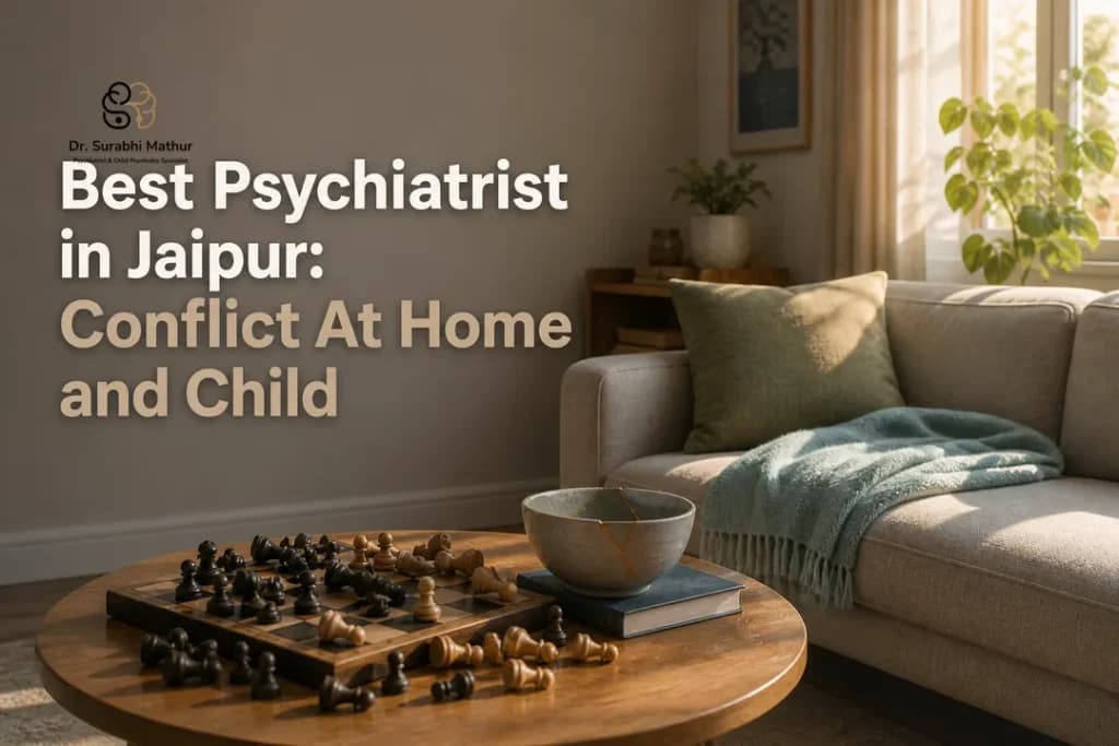 A calm living room scene symbolizing family tension and healing, related to Best Psychiatrist In Jaipur.
